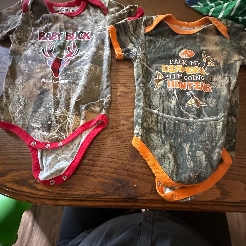 Realtree Baby Buck and Hunting Bodysuits - Red and Orange